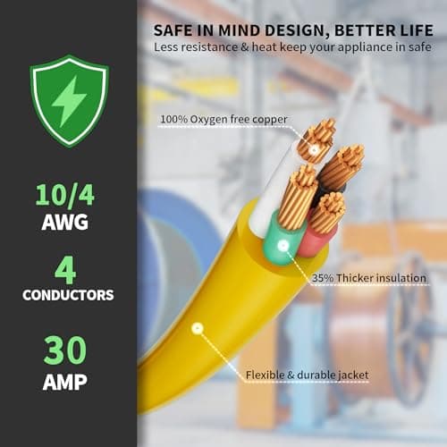30-Amp Generator Extension Cord (35 Feet) 4-Prong 125/250V 7500W, NEMA L14-30P/L14-30R,10 Gauge STW Locking Power Cord for Transfer Switch, Portable Generators,Yellow 35ft Generator Cable
