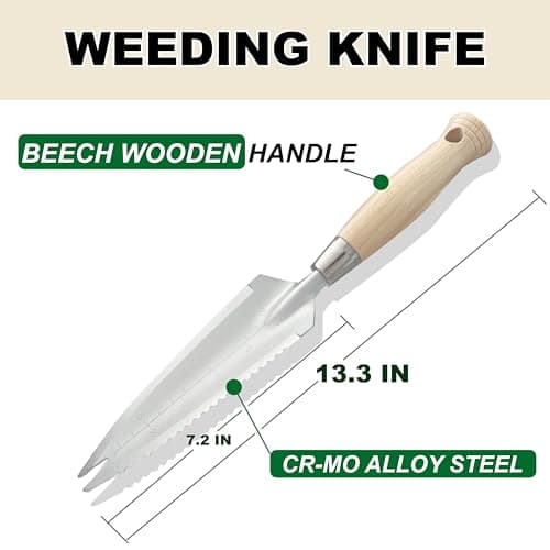 SUMIO 13.3" Alloy Steel Garden Trowel with Forked Tip and Depth Markings, Weeding Knife for Root Cutting, Transplanting, Digging, and Slit Weeding