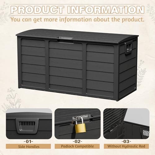 SUNCROWN 75 Gallon Deck Storage Box Resin Outdoor Storage Container with Handles for Patio Garden Yard, Black, Black