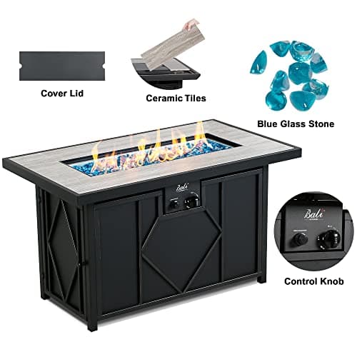 BALI OUTDOORS Fire Pit Table Propane Gas Firepit Rectangular Fire Table 42In 60,000 BTU for Outside Patio Backyard Deck Balcony