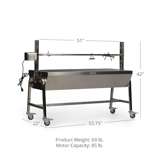 TITAN GREAT OUTDOORS Ash & Ember 13W Stainless Steel Rotisserie Grill, Rated 85 LB for Medium Game, 4 RPM Rotation Speed, Outdoor Grill with Dual Prong Spit Rod, Single Leg Bracket, and Spine Fork