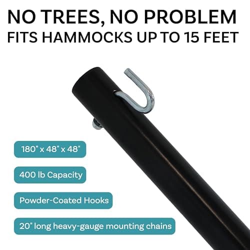Sunnydaze Steel Hammock Stand for Outside - 400-Pound Capacity Indoor/Outdoor Hammock Stand Only - Black Powder-Coated Finish - 15-Foot
