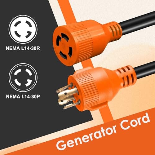 25 Ft 30 Amp 4 Prong Generator Extension Cord, NEMA L14-30P to L14-30R, 4×10 Gauge STW 125/250V Up to 7500W Generator Cable, ETL Listed