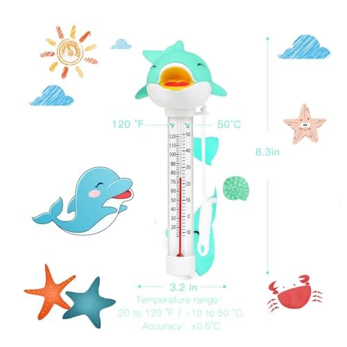 XY-WQ Floating Pool Thermometer, Large Size Easy Read for Water Temperature with String - Swimming Pool, Spas, Hot Tubs, Ponds (Dolphin3)