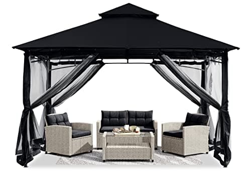 ABCCANOPY Gazebos for Patios 10x10 - Outdoor Steel Frame Gazebo with Mosquito Netting for Lawn Backyard Garden Deck (Black)