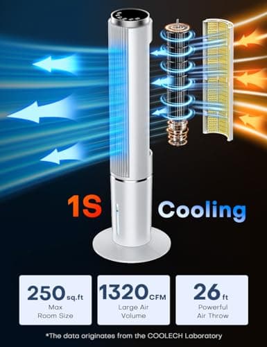 42 INCH Portable Air Conditioners w/LED Touch Screen, 4 Mode&3 Speed,1-Gal Tank for 15H Cooling Evaporative Air Cooler,12H Timer, No Hose No Window Needed, 90° Oscillating AC Unit for Bedroom