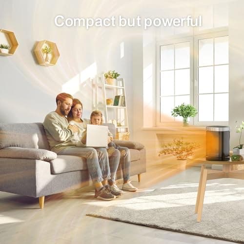 Small Portable Space Heater for Indoor Use - with 70°Rotating Feature, JIBUFI 1500W PTC Electric Heater, Rapid and Safe Heating, Remote Control, 1-12 Hr Timer for Bedroom, Office