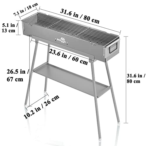 Charcoal Grills Commercial Quality Portable Multiple Size Hibachi BBQ Lamb Skewer Folded Camping Barbecue Grill for Garden Backyard Party Picnic Travel Outdoor Cooking Use(31.6x7.1x5.1 inch)