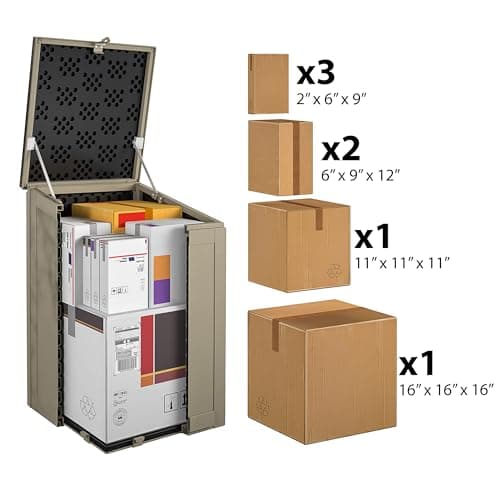 Cosco BoxGuard Outdoor Storage Box, Large Lockable Package Drop Box, 6.3 Cubic Feet, Weather-Resistant Design, Gray/Brown