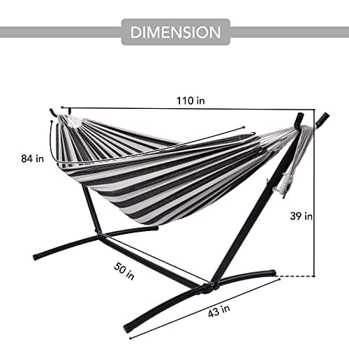 Hammock with Stand for Outside, Heavy Duty Space Saving Steel Stand with 450 lb Capacity,Double Hammock with Portable Carrying Bag, Hamacas para Adultos for Outdoors, Patio, Garden, Yard