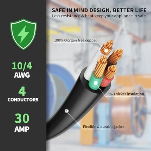 50 FT 30 Amp Generator Extension Cord 4 Prong, Heavy Duty NEMA L14-30P to NEMA L14-30R, 125/250V 7500W, Green 10 Gauge STW Twist Locking House Power Cord, 50 Feet Generator Cable