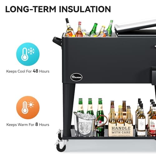 YITAHOME 80 Quart Patio Cooler Cart with Bottle Opener Drainage, Portable Rolling Beverage Cart for Pool Deck Party Cookouts