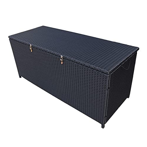 Oakland Living 113 Gallon Outdoor Storage Box, Patio Rattan Deck Box, Wicker Storage Bench for Indoor, Outdoor, Pool, Balcony, Yard, Garden, Black