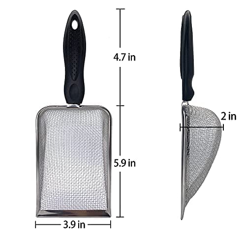Falltail Stainless Steel Reptile Sand Substrate Scoop Shovel Sifter Fine Mesh Metal Reptile Litter Cleaner Scooper for Sand Bedding