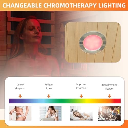 1 Person Infrared Sauna, Full Spectrum Roomy Sauna for Home, Indoor Dry Sauna with Rapid Heating 4 Carbon Panels&1 Carbon Tube, Bluetooth and 7 Color Therapy Lights, 110V