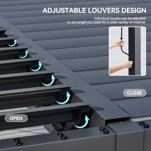 Aoxun Louvered Pergola 10' x 12' Outdoor Aluminum Pergola with Adjustable Top for Decks, Gardens and Backyards, Gray