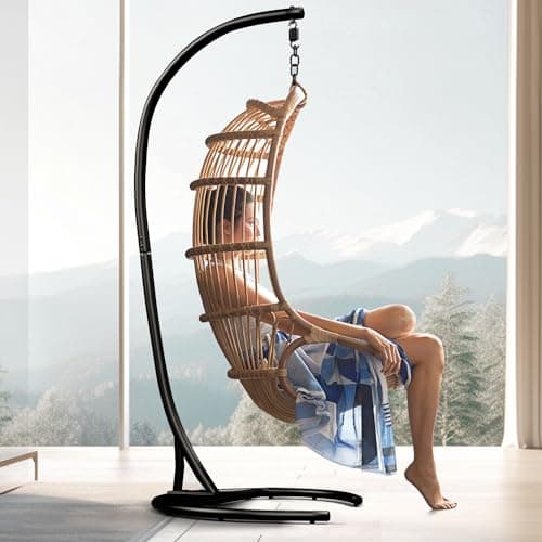 Hammock Stand Only Max 300lbs Hammock Chair Stand Only Heavy Duty Hanging Chair Stand Only 360 Degree Rotation C Stand Frame for Egg Chair Indoor Outdoor Porch Swing, Black