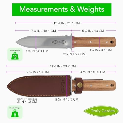 Classic Hori Hori Garden Knife with Extra Sharp Blade, Thickest Leather Sheath - in Gift Box