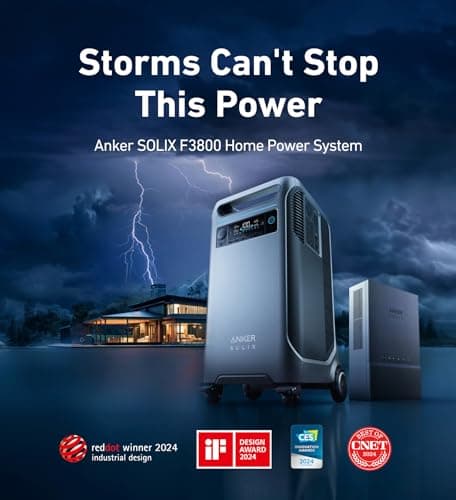 Anker SOLIX F3800 Portable Power Station, 3840Wh, LiFePO4 Batteries, Ultra-High 6000W AC Output with 120V/240V, Solar Generator for Home Backup, RVs, Emergencies, Power Outages, and Outdoor Camping
