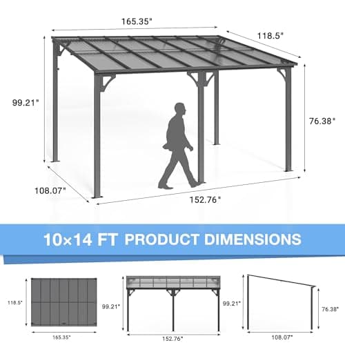 10x14 FT Gazebo Pergola Awnings for Patio with Hardtop Gazebos on Clearance Patio Covers for Shade and Rain, Lean to Gazebo Sunroom Patio Canopy Outdoor Pergolas for Patios,Decks,Backyard