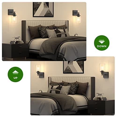 Licperron Black Vanity Wall Sconces Set of Two, Modern Sconces Wall Lighting Fixture with Clear Glass Shade for Bathroom, Industrial Metal Wall Mount Lamp for Bedroom Mirror Living Room