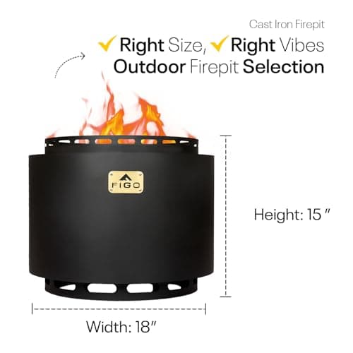 18" Smokeless Fire Pit with Removable Ash Pan, Fire Poker & Carry Bag - Portable Outdoor Fire Pit - Cast Iron - Wood Burning Lightweight Fireplace, Ideal for 4-6 People, 25 lbs