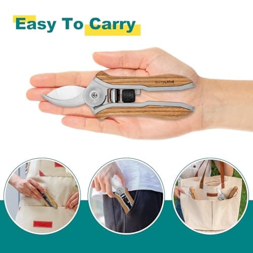 Mini Pruning Shears for Gardening Curved Blades Hand Pruners with Wooden Handle Garden Scissors Snips Stainless Steel Trimming Small Clippers Bonsai Compact Size Sheaering Tool