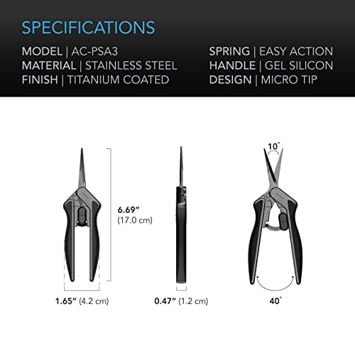 AC Infinity 6.6” Stainless Steel Pruning Shear, Lightweight Ergonomic Design, Straight Precision Blades with Nonstick Titanium Coating for Gardening, Hydroponics, Grow Tents