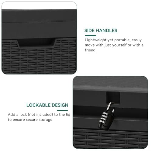 YITAHOME 60 Gallon Resin Deck Box, Weather Resistant Outdoor Rattan Storage Box, Lockable Indoor Outdoor Storage for Supplies and Essentials, Black