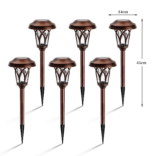 GIGALUMI Solar Lights Outdoor 6 Pack, Solar Landscape Lights Warm White, Brown Super Bright High Lumen Waterproof Metal Automatic Solar Lights for Yard, Pathway, Garden, Walkway