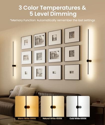 40" Battery Operated Wall Sconce, 10000mAh Rechargeable Wireless Sconces Set of 2, Dimmable Wall Sconces with Remote Control, 18 Color Modes Non Hardwired Wall Sconces, 10 Hours Using Time