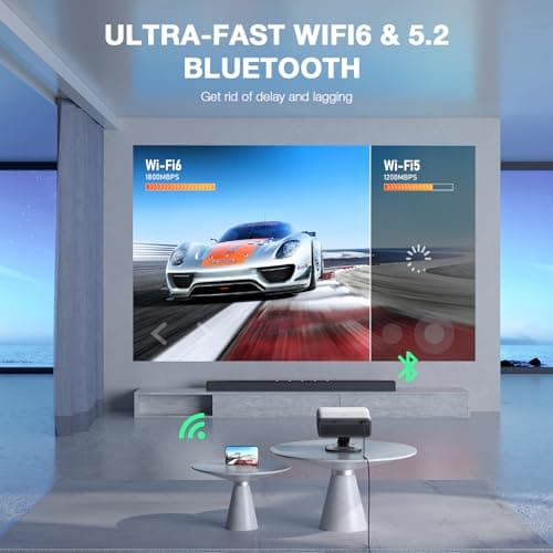 [Netflix Officially&AI Auto Focus]AuKing Smart Projector with Wifi and Bluetooth,Auto Focus&Keystone Projector4K,3D DoIby Audio, 1200ANSI Outdoor Projector with Omnidirectional Rotating Stand(Grey)