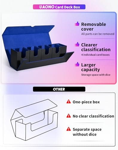 Modern Black&Blue Card Deck Box with Dice Tray for MTG, Yugioh, Sports Cards, Holds 800+ Unsleeved Cards, 5-in-1 Organizer with Playmat Lid