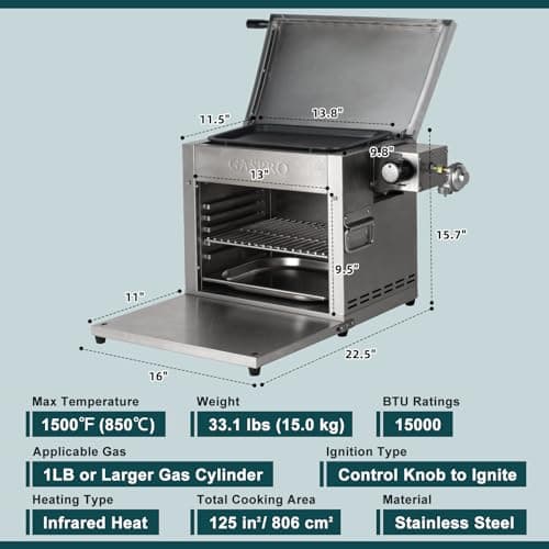 GASPRO Multi-Tasking Propane Infrared Steak Grill, XL Steakhouse & Cast-Iron Griddle 2-in-1 Outdoor Cooking Master, 125 in² Extra Large Cooking Area, Dustproof Foldable Panel
