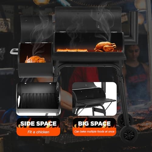 43-inch Charcoal Outdoor BBQ Grill - Portable Camping Grill for 6-10 People, Offset Smoker, Braised Roast, Patio and Backyard Picnic Grill