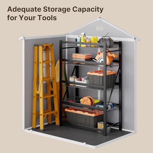 Gizoon 6x4.4 FT Resin Outdoor Storage Shed, Heavy-Duty Weather-Resistant Plastic Garden Shed with Floor for Patio Furniture, Gardening Tools, Lawn Equipment, Lockable Door, Easy Assembly, Grey