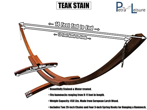 14 Ft. Wooden Arc Hammock Stand. 450 LB Capacity. Teak Stain Finish