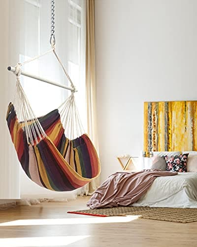 MIZTLI Hammock Chair Swing Indoor Hammock for Bedroom - Max 500 Lbs－Steel Spreader Bar with Anti-Slip Rings-Indoor & Outdoor