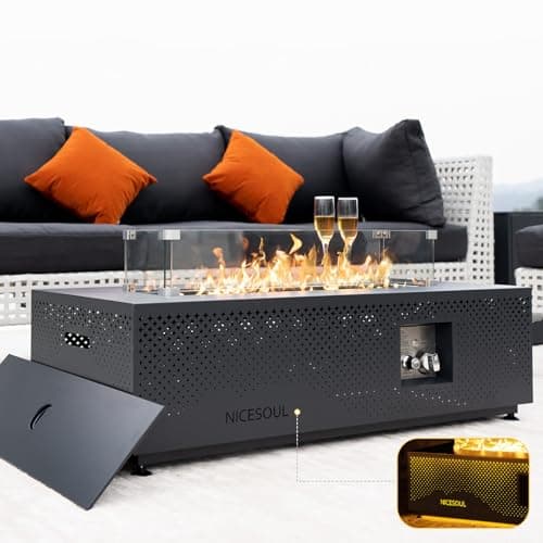 NICESOUL 42'' Propane/Natural Gas Fire Pit Table, Rectangle Firepits with Tank Table, 50000 BTU Modern Outdoor Fireplace with LED Lights for Outside Patio Backyard Deck Porch, CSA Certified, Dark Gray