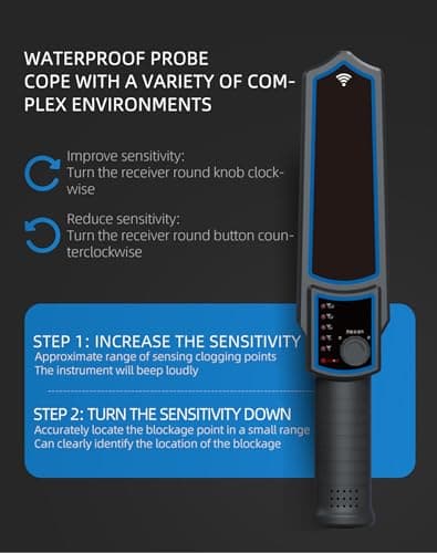 Pipe Locators Underground Pipe Blockage Detector Water Pipe Wall Scanner Pipe Locator Device with Waterproof Probe for Detecting PVC/Metal Pipes,30m