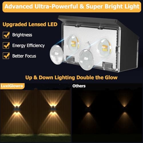 Solar Fence Lights Outdoor, 12 Pack Warm & Cool White RGB LED IP68 Waterproof Wall Mount Sconce Up & Down Solar Lights for Outside Garden Patio Backyard Garage Step（Black