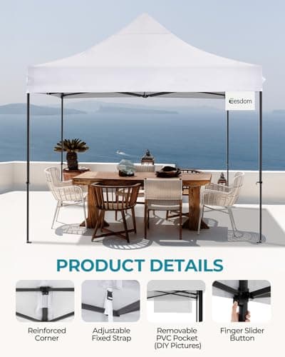 10in x10in Canopy Tent with Wheeled Bag, Commercial Portable Pop Up Tent, Easy Set Up, 4 Stakes & 4Sandbags & 4 Ropes, Waterproof Outdoor Shelter for Market, Parties, White