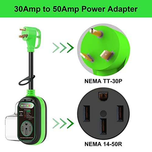 EyGde 30 Amp to 50 Amp RV Adapter with Surge Protector, Patented 4500J 30 Amp Male to 50 Amp RV Adapter Plug, RV Circuit Analyzer Voltage Protector with Waterproof Cover for Camper Travel Trailer
