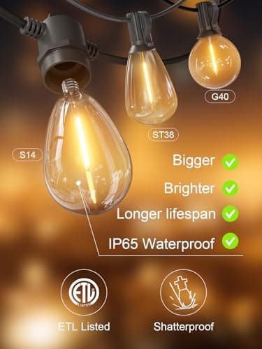 Svater Outdoor String Lights 200 FT, Patio Lights for Outside with Shatterproof Bulbs, Waterproof IP65 Commercial Hanging Light for Backyard Porch Balcony Bistro Party, 2700K