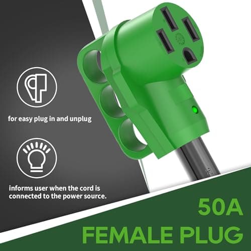 RVGUARD 3 Prong 30 Amp to 50 Amp RV Generator Adapter Cord 12 Inch, STW 10/3, L5-30P Locking Male Plug to 14-50R Female with LED Power Indicator, Green