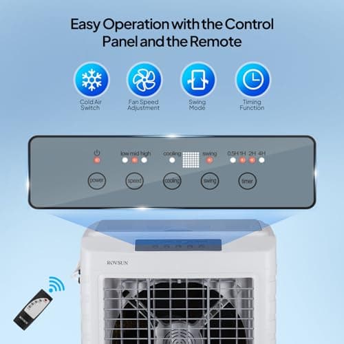 ROVSUN 4100CFM Portable Air Cooler, 13.2Gal/50L Evaporative Swamp Cooler, 3-IN-1 Cooling Fan with Remote Control, 3 Speeds, 7.5H Timer & 4 Ice Box, Humidifying Oscillating Fan for Indoor or Outdoor