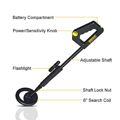 allsun Beach Metal DIY Beginner Detector Adjustable 40.6 Inch Water Full Proof Gold Handheld Metal Finder 6” Search Coil Black