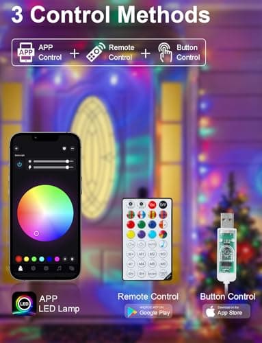 echosari Smart String Lights 33Ft RGB Color Changing IC, 100 LED String Lights with Remote & App Control, Music Sync Fairy Lights for Yard Garden Trees Decor (Clear Cable)
