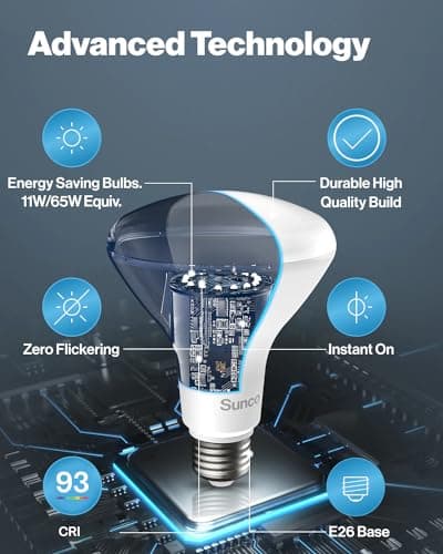 Sunco 12 Pack BR30 Light Bulbs LED, Recessed Can Light Bulbs, Indoor Flood Bulb, 850 LM, 11W (65W Equivalent), 5000K Daylight, Dimmable, E26 Base, for Home, Kitchen, Bedroom UL.