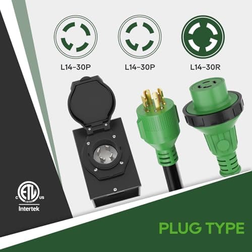 RVGUARD Emergency Power Combo Kit, 25 Foot 30 Amp Generator Cord and Power Inlet Box, NEMA L14-30P to L14-30R Generator Cord with NEMA L14-30P Pre-Drilled Generator Inlet Box, ETL Listed